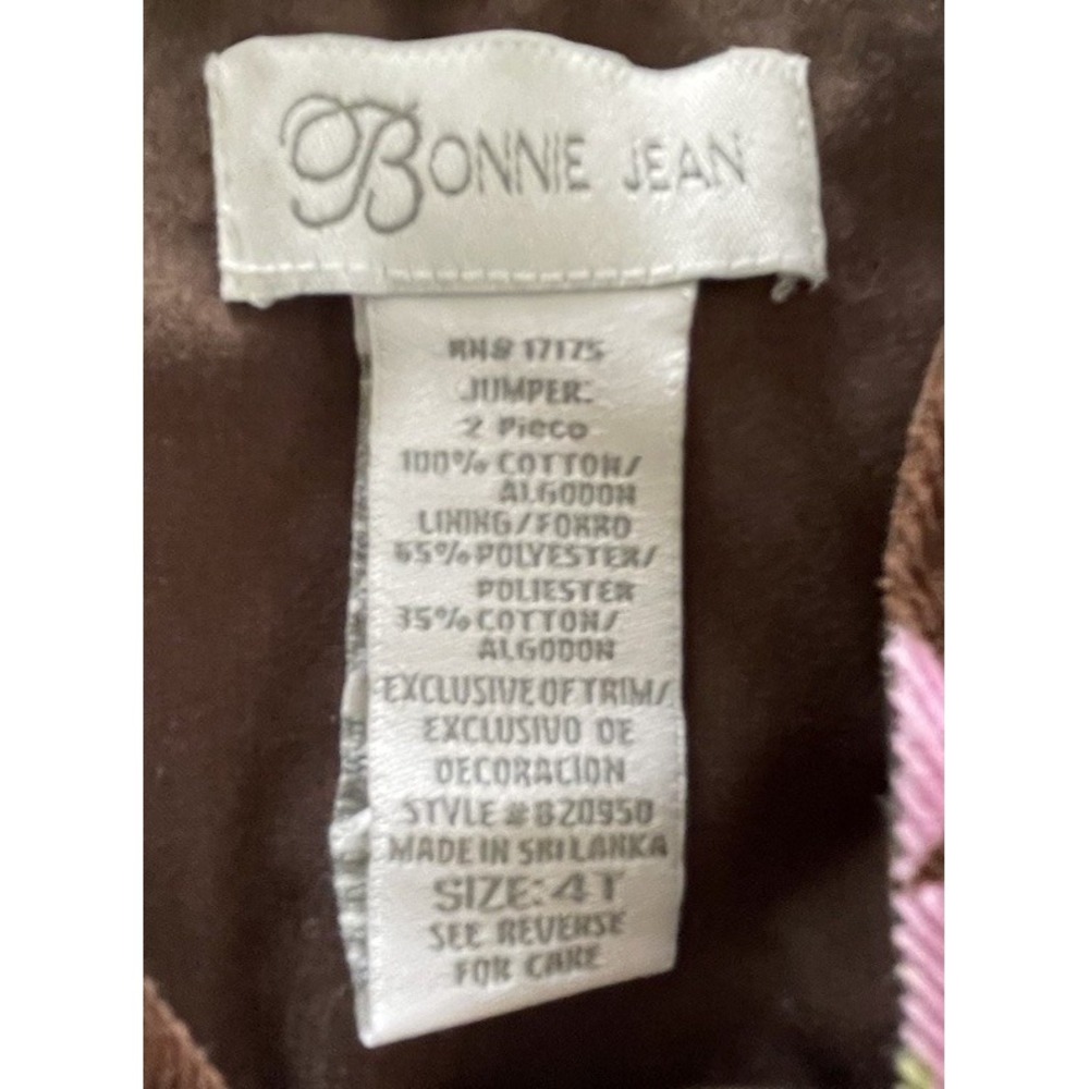 Bonnie Jean Toddler Brown Floral Y2k One Piece Corduroy Jumper Size 4T Vintage - Picture 2 of 5